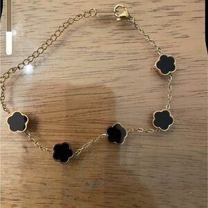 Gold and Black Flower Charm Bracelet